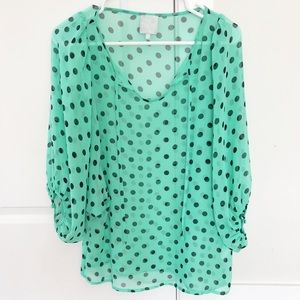 Turquoise and black polka dot blouse Karen Walker